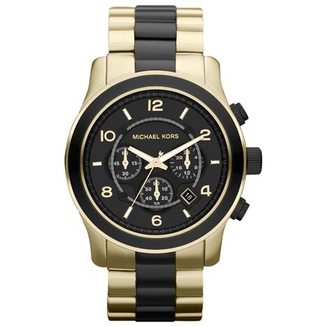 michael kors black watch gold dials mens|Michael Kors chronograph gold.